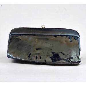 Vtg Patent Leather Clutch Evening Bag Handbag Purse Black Shiny Theodor